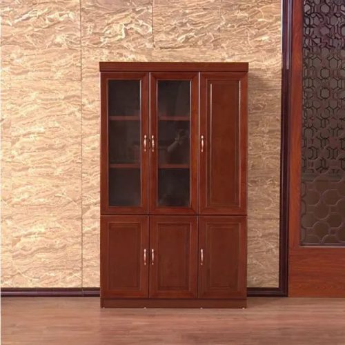 3 door wooden book cabinet with glass door